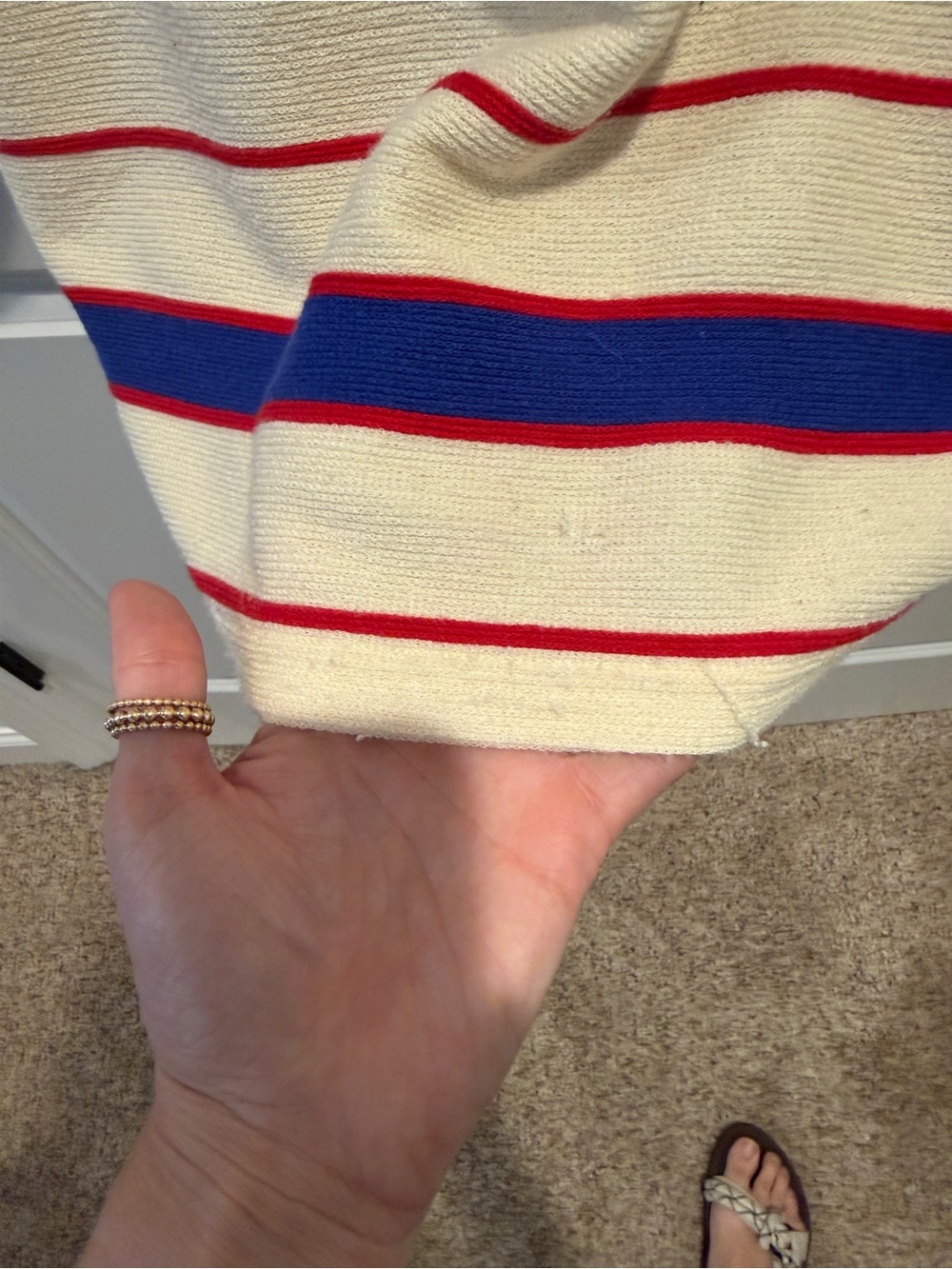 Striped V-Neck Polo Sweater Dress - Cream & Blue - Picture 6 of 6